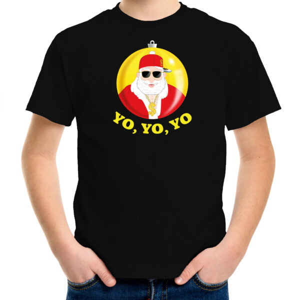 Bellatio Decorations kerst t-shirt voor kinderen - Kerstman - zwart - Yo Yo Yo