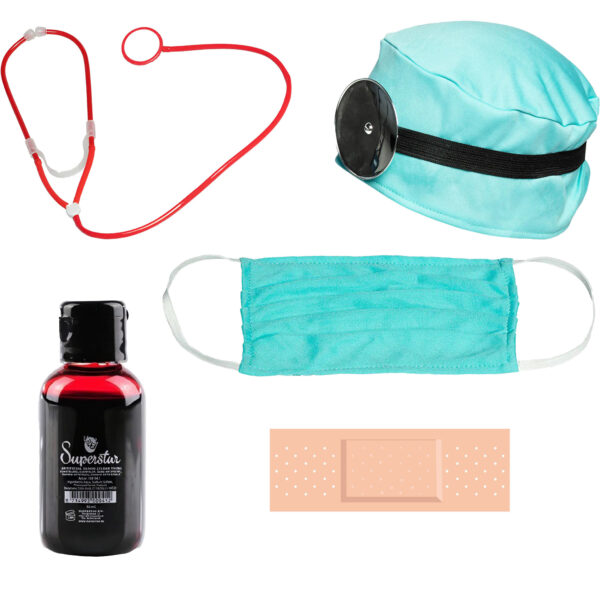 Boland Carnaval verkleed set Dokter/Chirurg - hoofdstuk/stethoscoop/mondkapje - groen - volwassenen