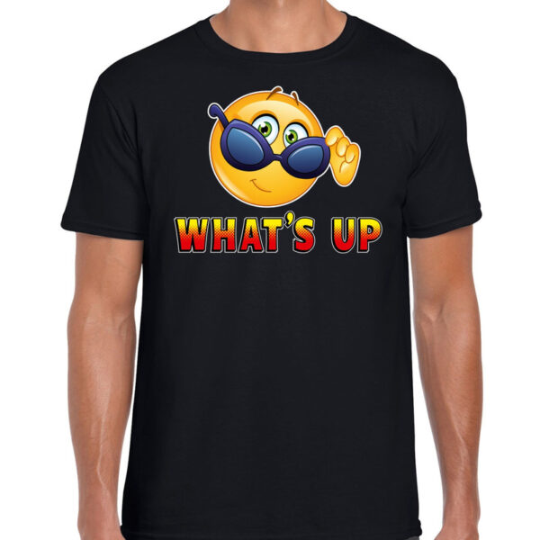 Whats up funny emoticon shirt heren zwart