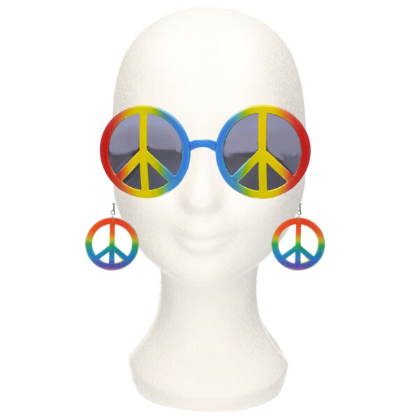 Carnaval Sixties/Hippie/Flower Power Peace oorbellen en zonnebril verkleed set