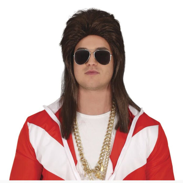 Fiestas Verkleedpruik voor heren met stijl lang haar - bruin - jaren 70 - Carnaval/Seventies/Disco