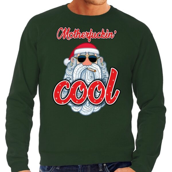 Foute kerstborrel trui / kersttrui motherfucking cool / stoere santa groen voor heren