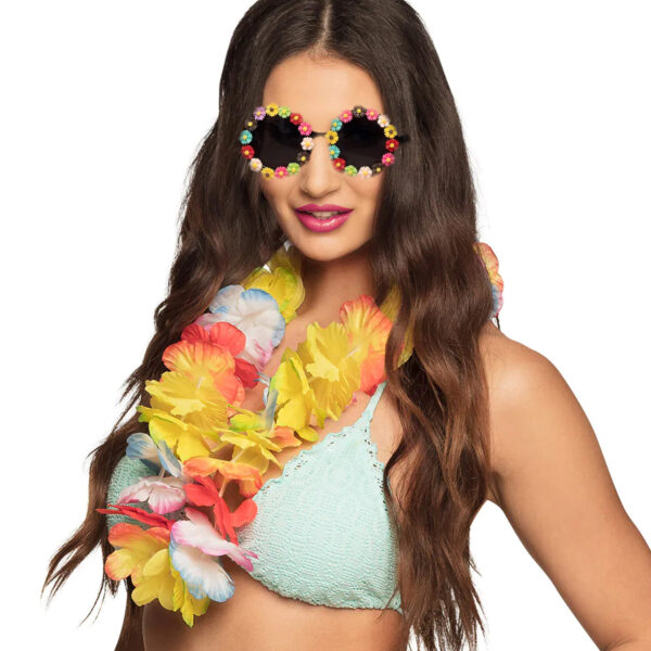 Tropische Hawaii party verkleed set - flowers zonnebril met bloemkrans
