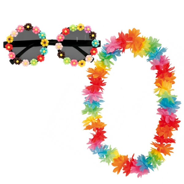 Tropische Hawaii party verkleed accessoires set - bloemen zonnebril - bloemenkrans multi-colour