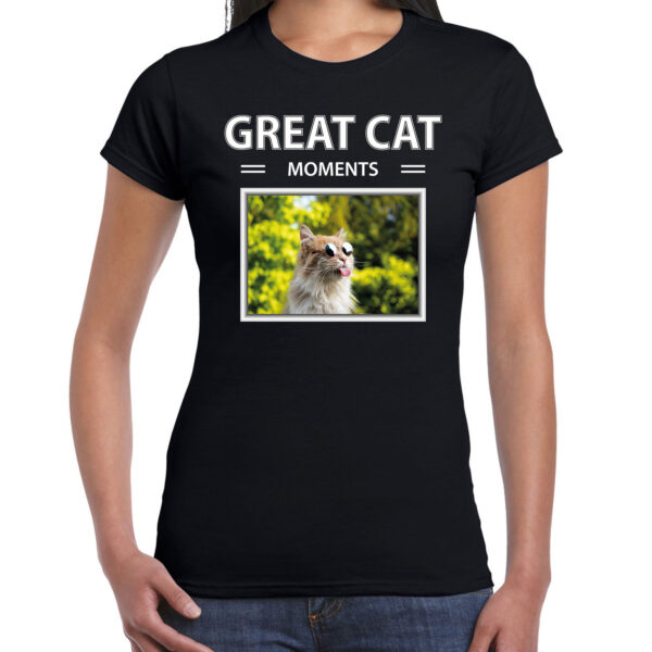 Rode kat foto t-shirt zwart voor dames - great cat moments cadeau shirt katten liefhebber