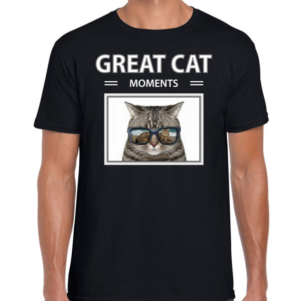 Grijze kat foto t-shirt zwart voor heren - great cat moments cadeau shirt katten liefhebber