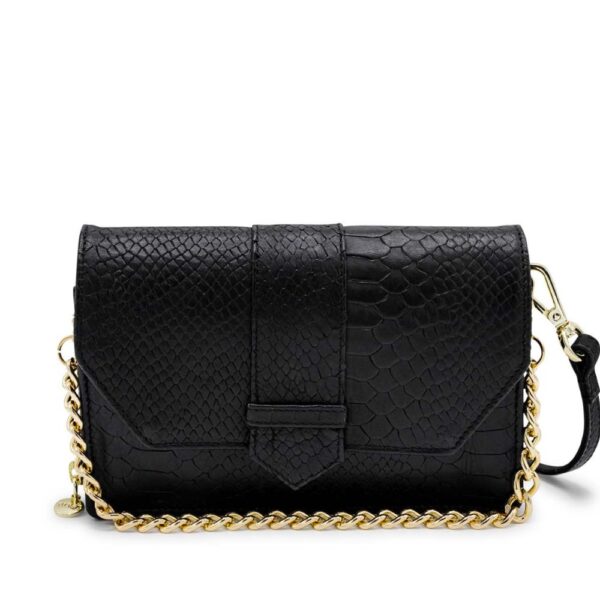 Dames leren crossbodytas - zwart slangenprint - MŌSZ Kris