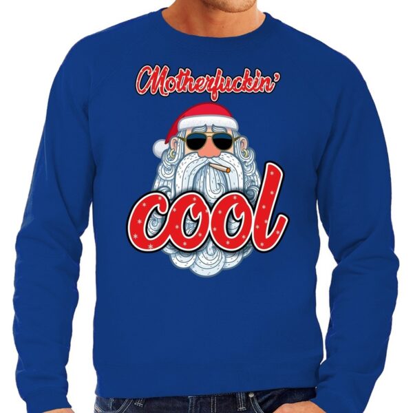 Grote maat foute kerstborrel trui / kersttrui motherfucking cool / stoere santa blauw voor heren