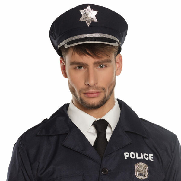 Boland Carnaval verkleed Politie agent hoedje - blauw/zilver - voor volwassenen - Politie thema