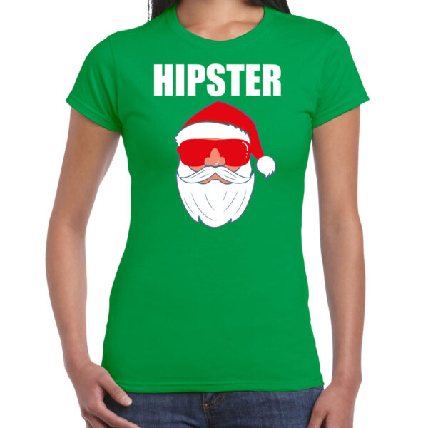 Groen Kerstshirt / Kerstkleding Hipster voor dames met Kerstman met zonnebril