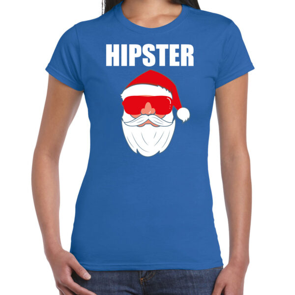 Blauw Kerstshirt / Kerstkleding Hipster voor dames met Kerstman met zonnebril