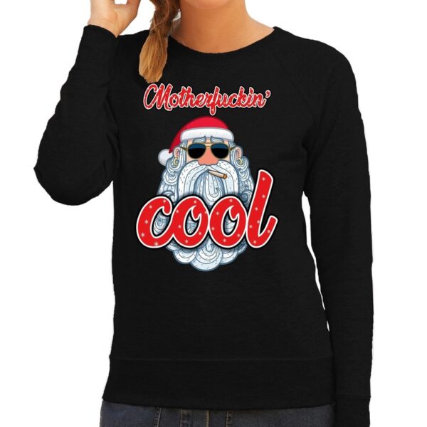 Foute kerstborrel sweater Merry christmas zwart voor dames