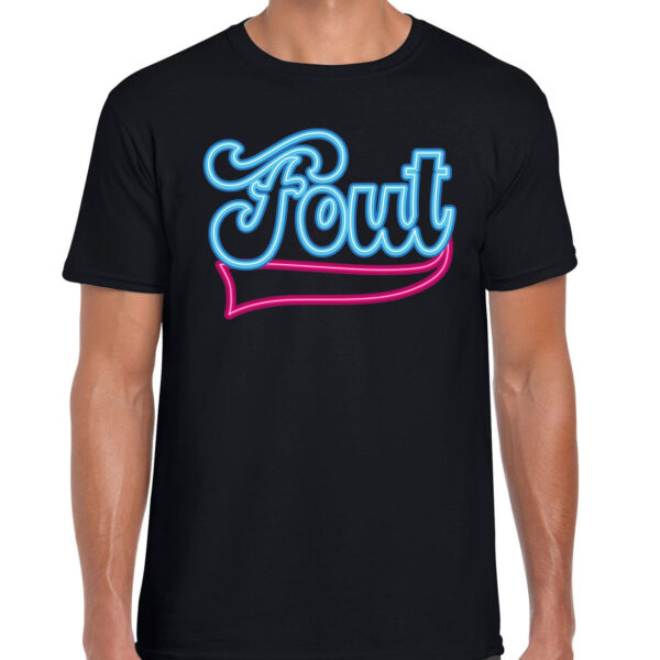 Verkleed T-shirt heren - FOUT - zwart/neon blauw - thema fout/goud/stout