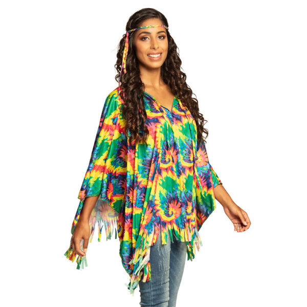 Flower Power Hippie verkleed poncho - Tye Dye - one size - dames