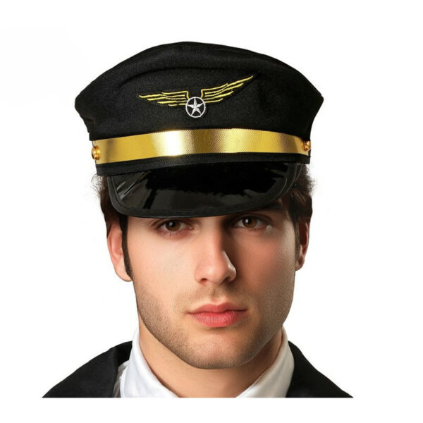 Atosa Carnaval verkleed Piloten hoedje - zwart/goud - voor volwassenen - Luchtvaart thema