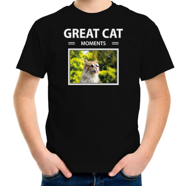 Grijze kat foto t-shirt zwart voor kinderen - great cat mochildrents cadeau shirt katten liefhebber