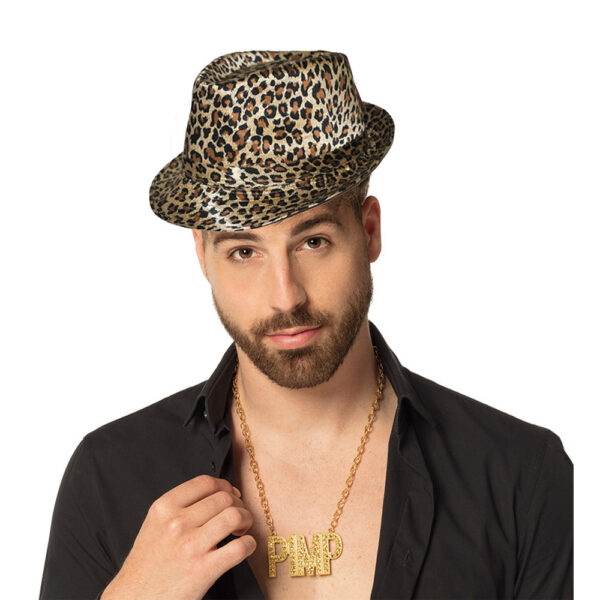 Pimp/pooier foute party verkleedset - 2 delig - panter hoed - ketting