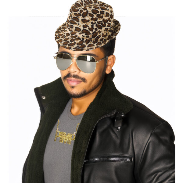 Foute party/Pimp verkleedset - 3 delig - panter hoed - ketting goud