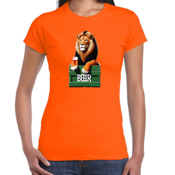 Koningsdag verkleed t-shirt - leeuw met bier - oranje - dames