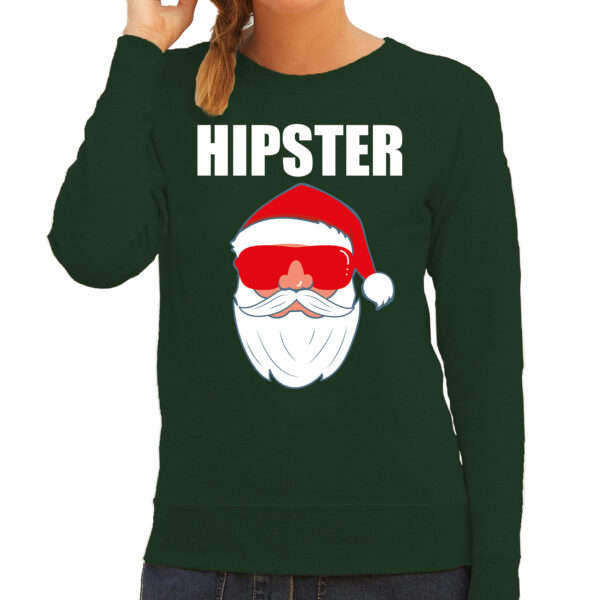 Groene Kersttrui / Kerstkleding Hipster voor dames met Kerstman met zonnebril
