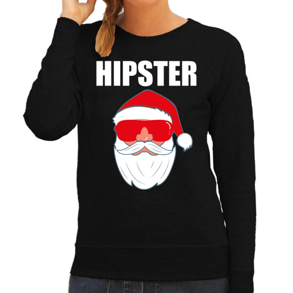 Zwarte Kersttrui / Kerstkleding Hipster voor dames met Kerstman met zonnebril
