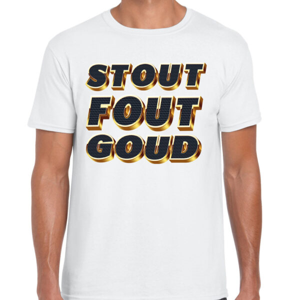 Verkleed T-shirt heren - STOUT - wit - themafeest fout/goud/stout