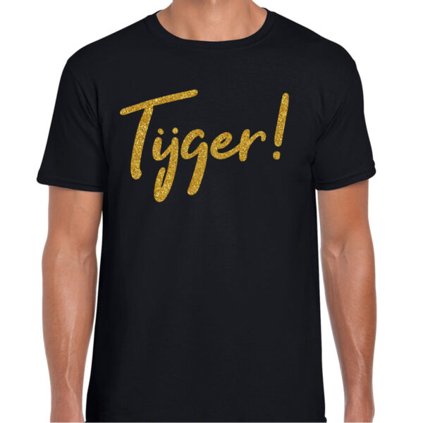 BD Verkleed T-shirt heren - Tijger! - zwart - glitter goud