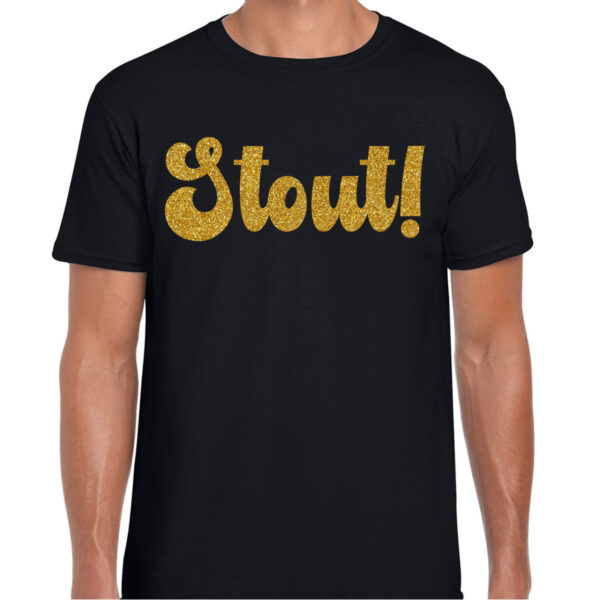 Verkleed T-shirt heren - Stout! -? zwart - glitter goud - themafeest fout/goud/stout