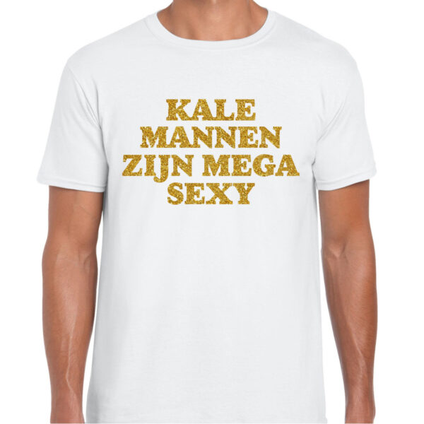 Verkleed T-shirt heren - kale mannen sexy -? wit - glitter goud - fout/goud/stout