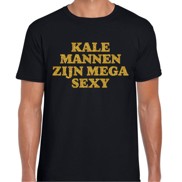 Verkleed T-shirt heren - kale mannen sexy -? zwart - glitter goud - fout/goud/stout