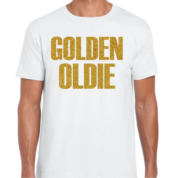 Verkleed T-shirt heren - golden oldie -? wit - glitter goud - fout/goud/stout