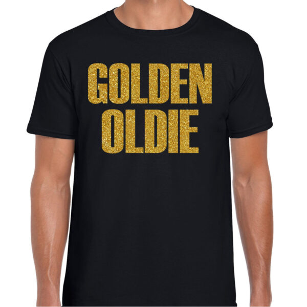 Verkleed T-shirt heren - golden oldie -? zwart - glitter goud - fout/goud/stout
