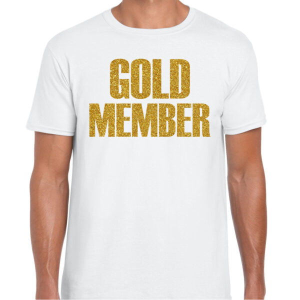 Verkleed T-shirt heren - gold member -? wit - glitter goud - fout/goud/stout