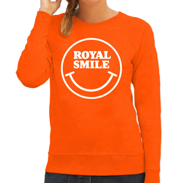 Koningsdag verkleed sweater smiley - royal smile - oranje - dames