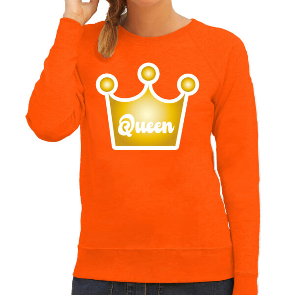 BD Koningsdag verkleed sweater kroon - Queen - oranje - dames