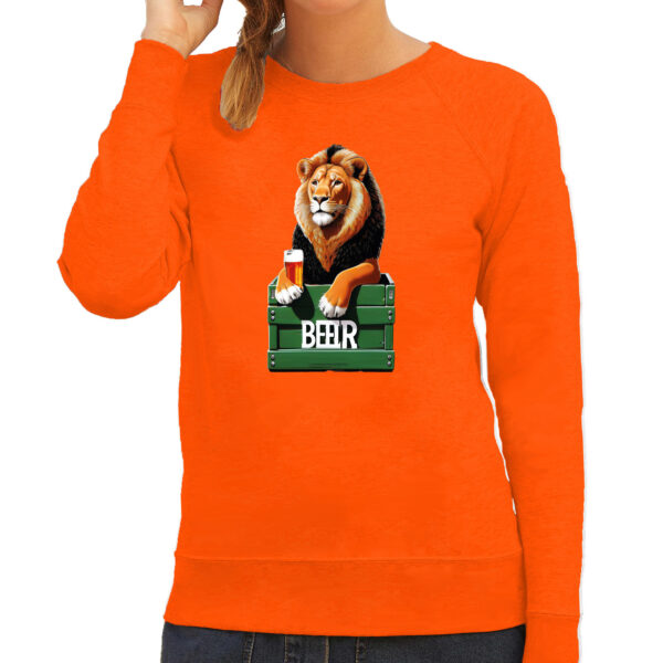 Koningsdag verkleed sweater - leeuw met bier - oranje - dames