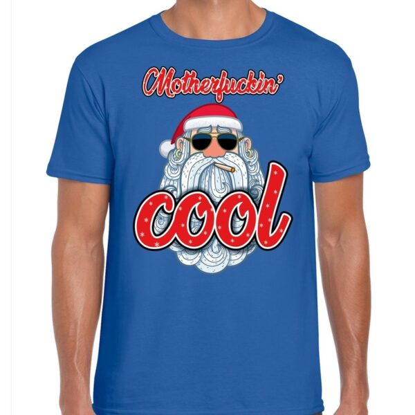 Blauw fout kerstshirt / t-shirt Stoere santa motherfucking cool voor heren
