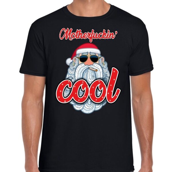 Zwart fout kerstshirt / t-shirt Stoere santa motherfucking cool voor heren