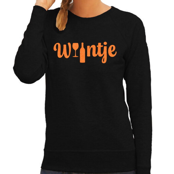 BD Koningsdag sweater dames - Wijntje - glas/fles - glitter oranje