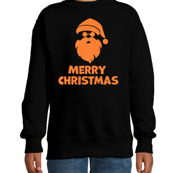Kersttrui jongens/meisjes - MerryChristmas -zwart -glitter oranje