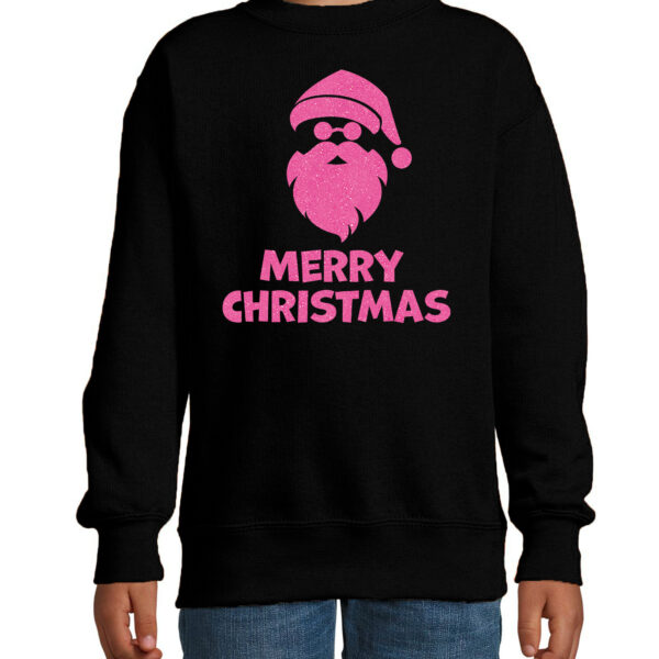 Kersttrui/sweater voor jongens/meisjes?- Merry Christmas?- zwart?- glitter roze
