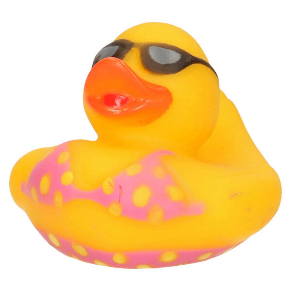 Badeendje - geel met roze bikini - 5 cm - rubber