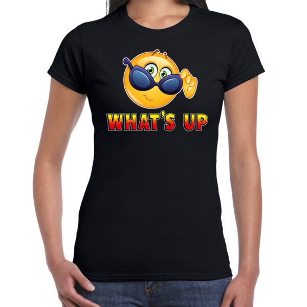 Whats up emoticon fun shirt dames zwart