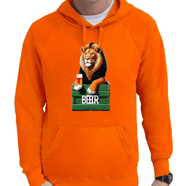 Koningsdag verkleed hoodie heren - leeuw - bier drinken - oranje
