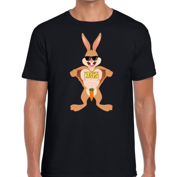 Zwart Paas t-shirt stoere paashaas - Pasen shirt voor heren - Pasen kleding