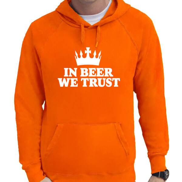 BD Koningsdag verkleed hoodie heren - in beer we trust - oranje