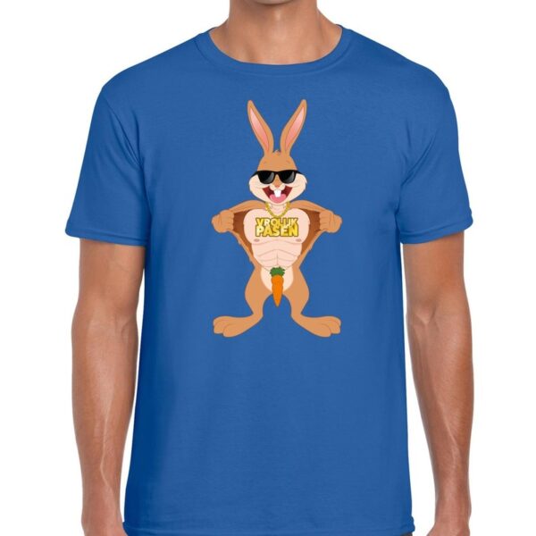 Blauw Paas t-shirt stoere paashaas - Pasen shirt voor heren - Pasen kleding