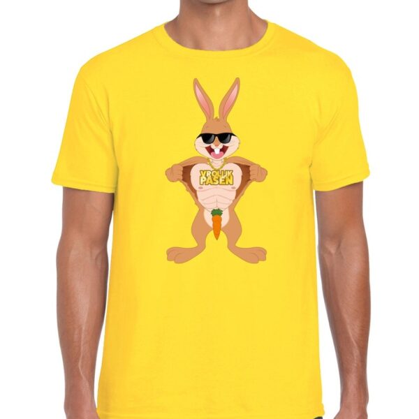 Geel Paas t-shirt stoere paashaas - Pasen shirt voor heren - Pasen kleding