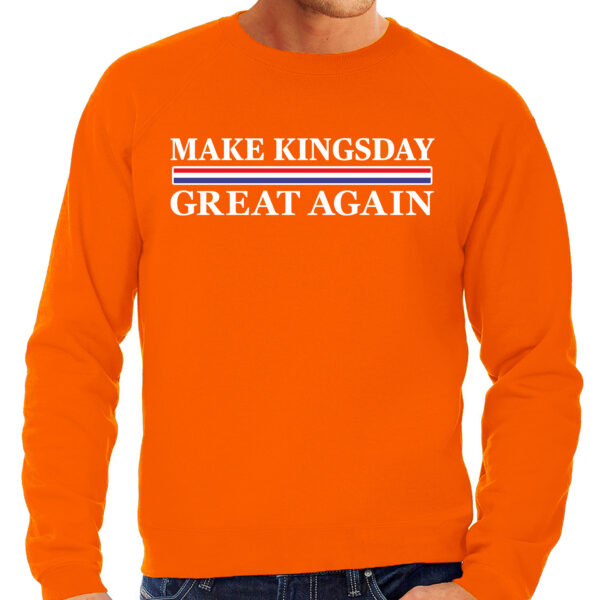 Koningsdag verkleed sweater heren - make Kingsday great again - oranje