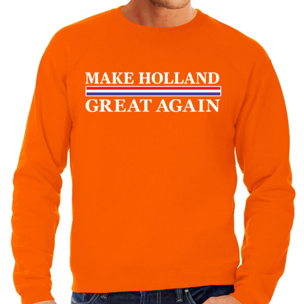 Koningsdag verkleed sweater heren - make Holland great again - oranje